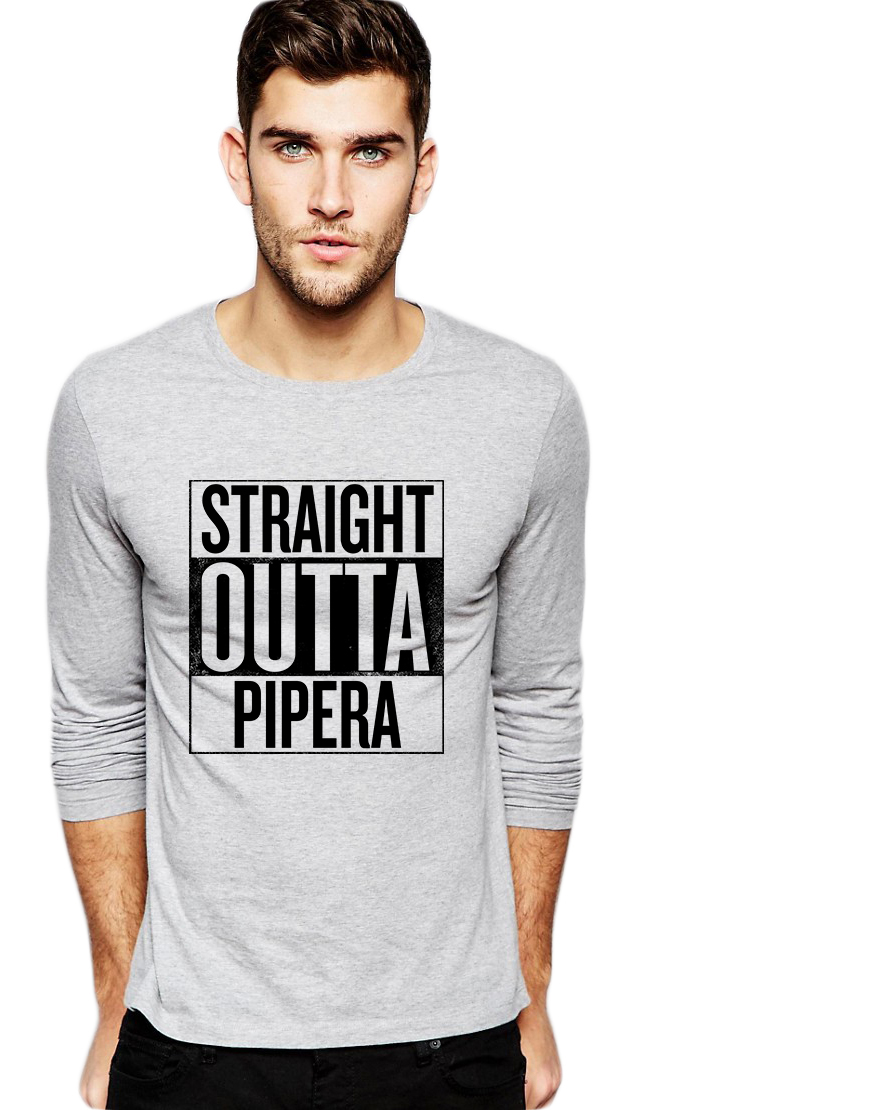 Bluza barbati gri cu text negru - Straight Outta Pipera - CATEGORIE